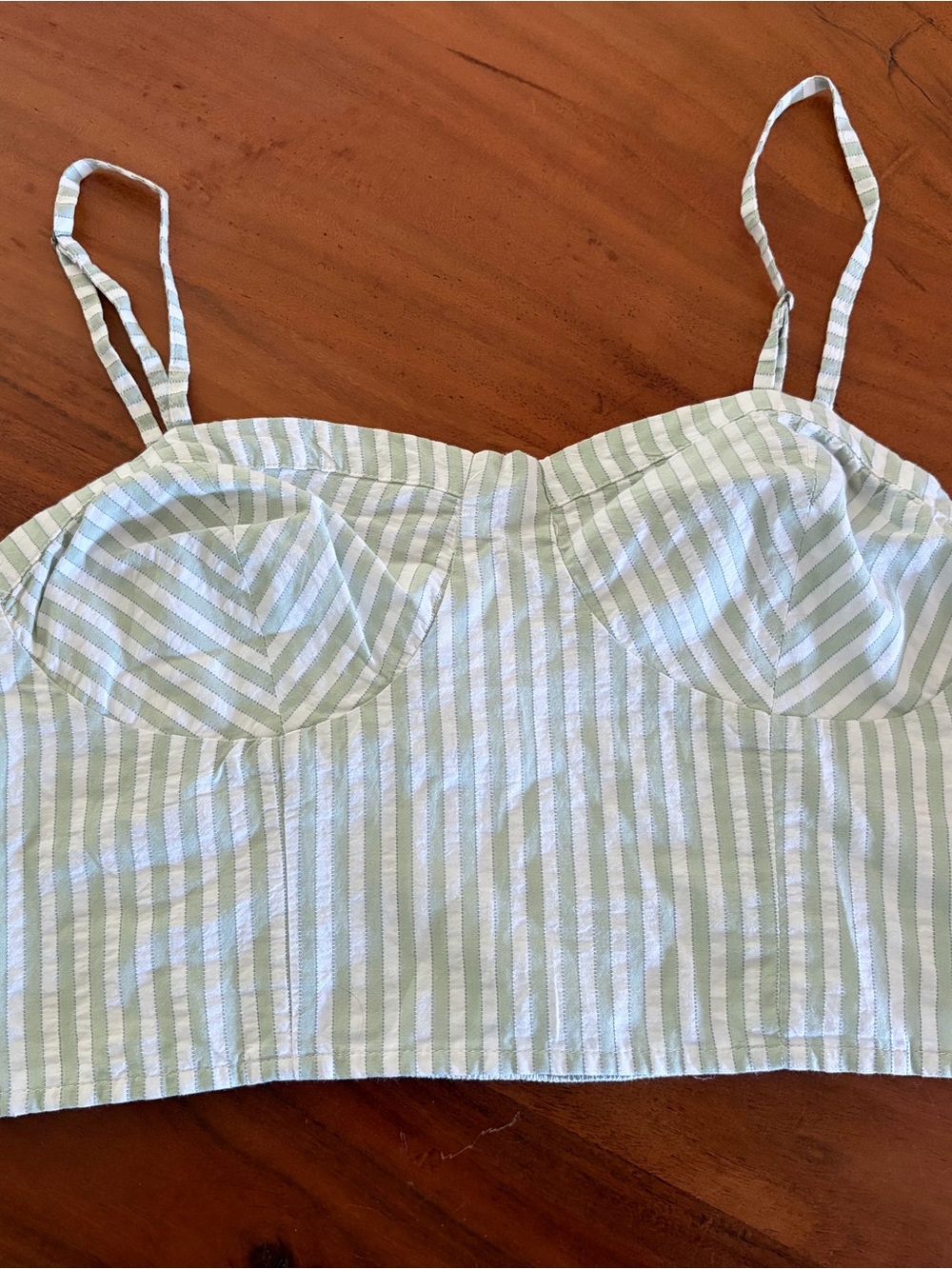 Anthropologie Green & White Striped Bustier Crop Top size small
